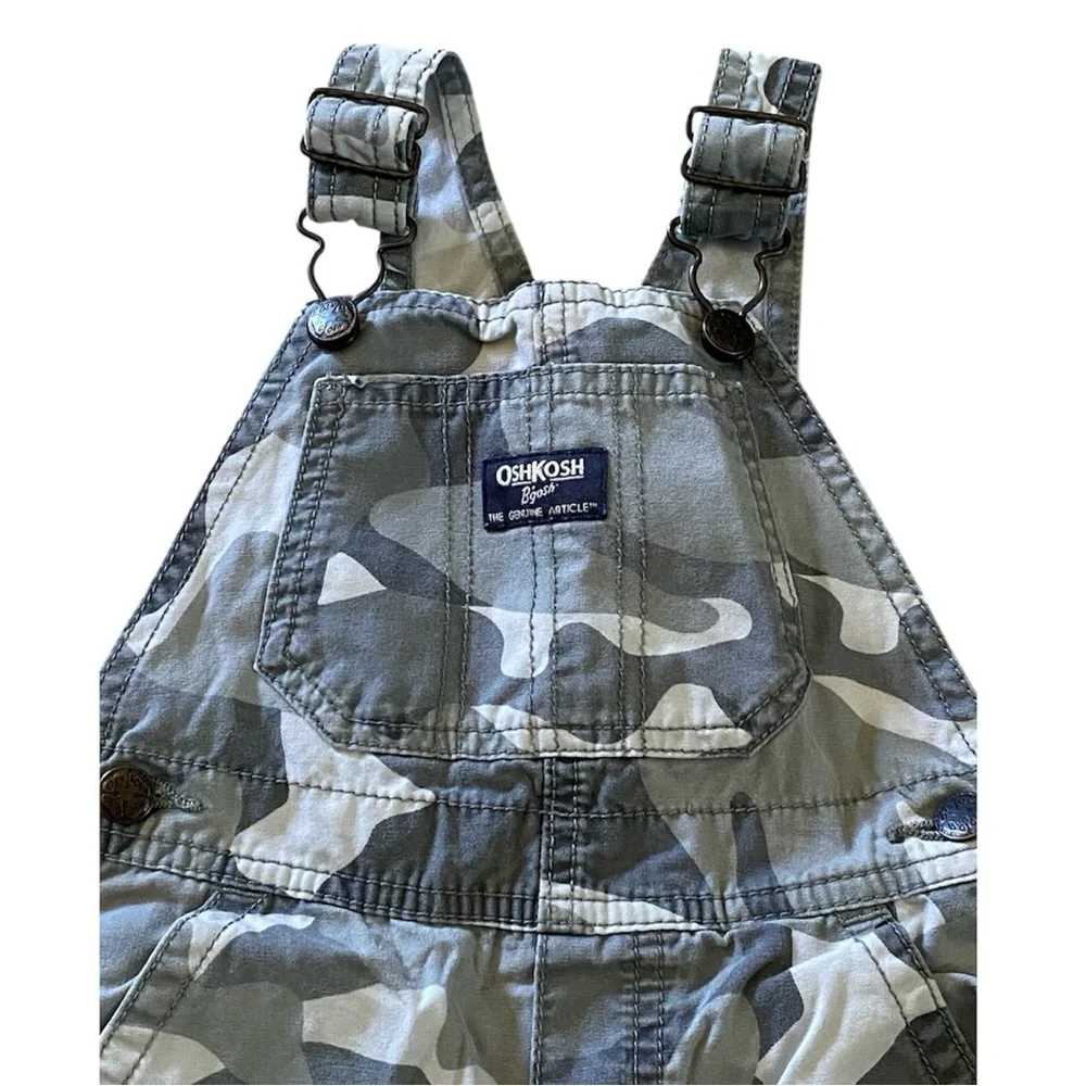Oshkosh Overalls Size 2T Gray Camo Print Cotton Outdoor Summer